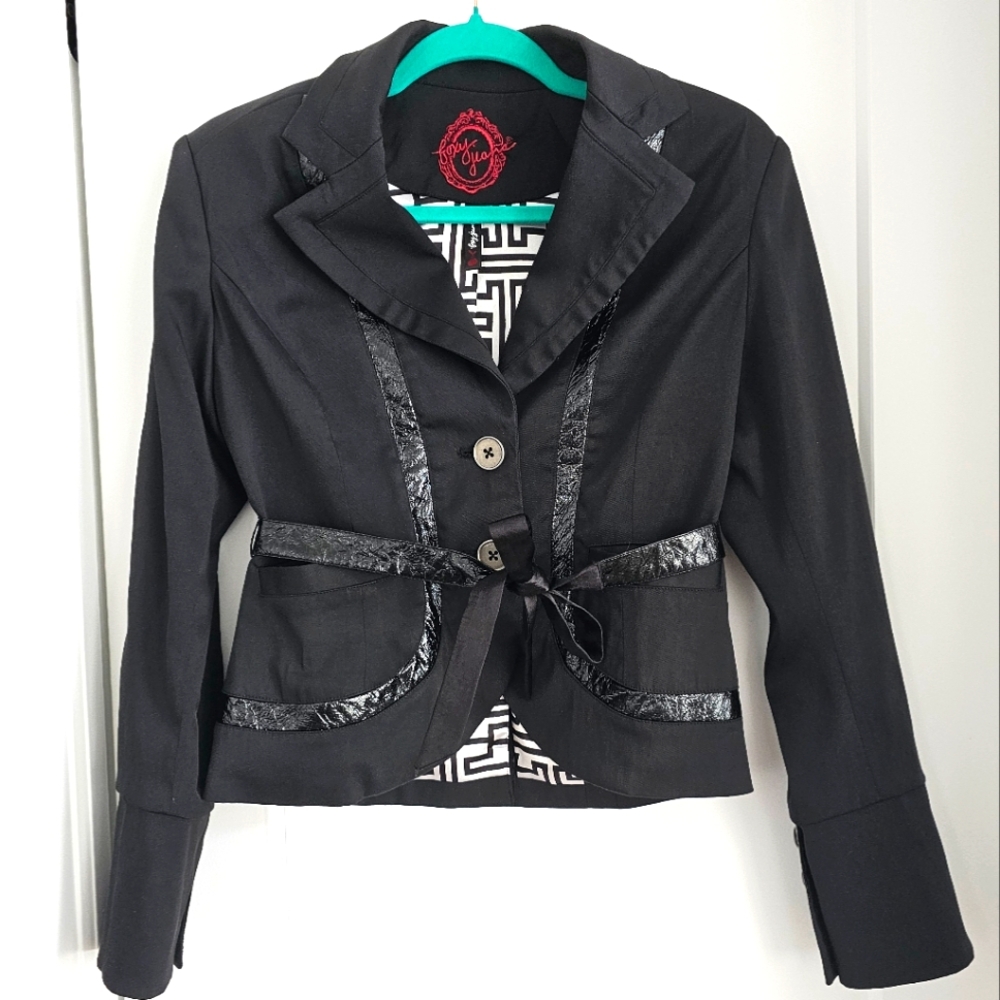 Ladies Black Blazer - Button Sleeve detail, front pockets, Button front closure